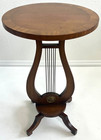 Baker Lyre Walnut Inlaid Banded Top Side Table