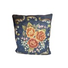 Vtg Floral Needlepoint Hooked Pillow Cover Rose Shabby Cottage Decor Wool Large