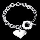 925 Sterling Silver Heart Pendant Thick Chain Bracelet Women Fashion Jewelry