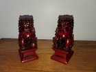 Vintage Pair Of Chinese Heavy Cinnabar Red Resin Foo Temple Dogs 4 5  Tall