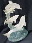 Vintage 13  Lucite 3 Dolphins On Wave Sculpture     Frosted Acrylic