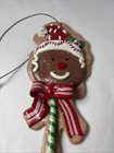 Hand Painted Clay Christmas Ornament Gingerbread Cookie On A Candy Cane