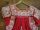 Vintage Red Mexican Oaxaca Dress Multi Color Embroidery Boho
