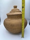 Large Lidded Hand Woven Wicker Rattan Storage Basket Ginger Jar Urn Shape