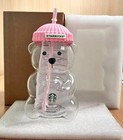 Starbucks Bearista Pink Bear Glass Tumbler Cold Cup With Straw 20oz