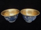 Pair Of Antique Chinese Gilt Inside B w Phoenix Porcelain Cups  chenghua  Mark