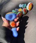 4 5  Blue Wig Wag Glass Hand Pipe Tobacco Smoking Glass Pipe Free Shipping