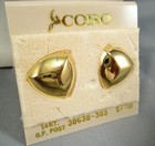 Nos Vintage Coro Gold Tone Metal Triangle Dome Pierced 14k Gf Post Earrings  14y