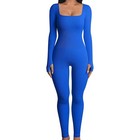 Womens Yoga Jumpsuits Sexy Workout Ribbed Long Sleeve Full Length Leggings S-xl