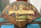 Antique Cardboard Fan Religious Jesus The Last Supper Tri Fold Flag On The Back