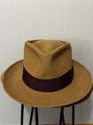 Vintage  restored  Custom Made Fur Felt Fedora Hat 7 3 8 Wide Brim 