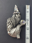 Wizard Sorcerer Holding Crystal Ball Brooch Pin Huge Silver Tone W  Rhinestones