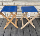 Vintage Trace Industries Blue Canvas Folding Camp Stools - Set Of 2