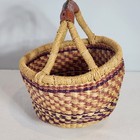 African Ghana Smaller Market Basket Hand Woven Leather Wrap Handle Colorful 8 5 