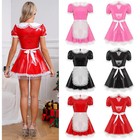 Us Womens Uniform Outfit French Maid Costume A-line Servant Dress Patent Leather