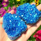 Titanium Aura Blue Quartz Crystal Cluster Geode Rainbow Healing Specimen Decor