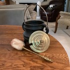 Antique Cast Iron Brass Fire Starter Smudge Pot W Pumise Wand Old 