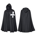 Unisex Medieval Templar Knight Crusader Hooded Cloak Cape Cosplay Costume Black