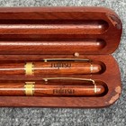 New Fujitsu Wood Pen   Pencil Set Wooden Case Logo Ballpoint Mechanical Writing