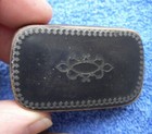 Antique Papier Mache Rectangular Snuff Box-metal Inlay Lid-nr 