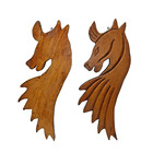 2 Vintage Folk Art Horse Head 16  Wood Carved 3-d Wall Art Plaques