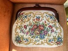 Vtg Tapestry Cosmetic Bag Clutch Purse Victorian Floral Lucite Frame Vintage 60s