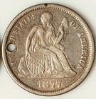 Seated Liberty Dime Love Token - Engraved Design letters  Chain Hole - Lt42