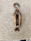 Vintage Antique Wooden Single-block Cast Iron 13  Barn Pulley And Hook