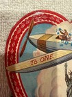 Vintage Die Cut German Valentine Card Airplane Statue Of Liberty  to One I Love 