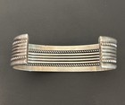 Vintage Native American Signed T Sterling Silver Twisted Rope Cuff Bracelet 