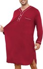 Mens Long Sleeve Henley Nightgown Sleep Shirt Big   Tall Pajama Lounge Wear