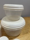 Lot Of 5 Vintage Rubbermaid Servin  Saver Round Storage Containers Almond Lids