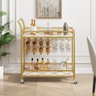 2 Tier Bar Cart With Wine Rack   Glass Holder  home Bar Serving Cart On Wheels