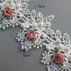 1 Yard Vintage Cotton Eyelash Pearl Flowers Leaf Embroidered Lace Trim Fabric