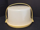 Vintage Tupperware Cake Carrier Round 684-5 With Handle   Lid 683-5 Harvest Gold