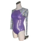 Gk Elite Vtg Purple Rainbow Brite Stars Ls Metallic Sparkle Leotard Am Adult M