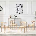 Wishbone Dining Chair Set Of 4  Iron Frame Woven Seat  Natural Wood