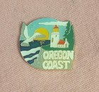 Vintage Oregon Coast Lighthouse Seagull Beach Scene Travel Souvenir Lapel Pin