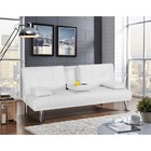 Luxury Faux Leather Futon Sofa Bed W  Cup Holders   Pillows Convertible White