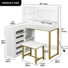 48  L Shaped Corner Makeup Vanity Desk With Light And Mirror For Bedroom Storage