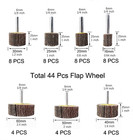 44 Pack 7 Size 80 Grit 1 4  Abrasive Flap Wheel Sander Set  Aluminum Oxide Flap 