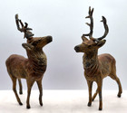Antique 1930 s Reindeer Metal Buck Deer Figurine Antlers  Germany  Putz  Set 2