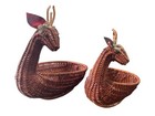 Vintage Wicker Basket Reindeer Deer Shape Woven Rattan Boho Nesting Set Folk Art