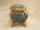 Antique French Embossed Brass Beveled Glass Jewel Box late 19th Century 