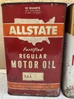 2 Original Vintage Allstate Regular Motor Oil Metal Can 2-1 2 Gallon 10 Quart