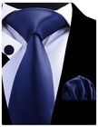 Men s Solid Formal Necktie Pocket Square Cufflinks Set With Gift Box Black