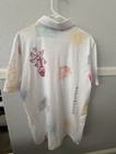 Travismathew Men s White Logo Graphic Print Short Sleeve Collared Polo Size L