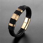 Fashion Vintage Brown Pu Leather Mens Bracelet Multilayer Stainless Steel Bangle