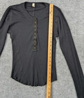 Intimately Free People Henley Shirt Women Small Black Thermal Layer Basic Waffle