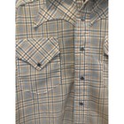 Vintage Western Pearl Snap Shirt Plaid Tan Brown Diamond Snaps Back Yoke Mens
